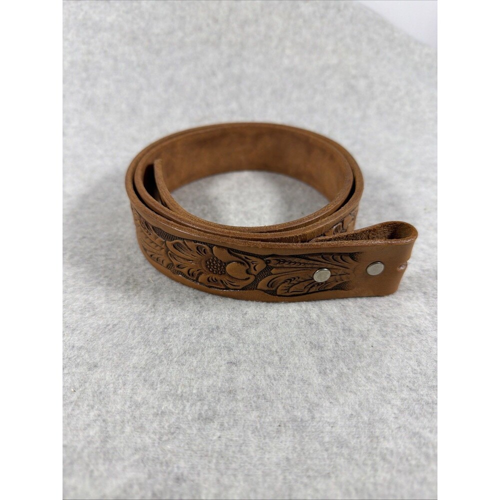 Hand Tooled Leather Belt Strap Western Floral Carved Cowhide No Buckle 38”